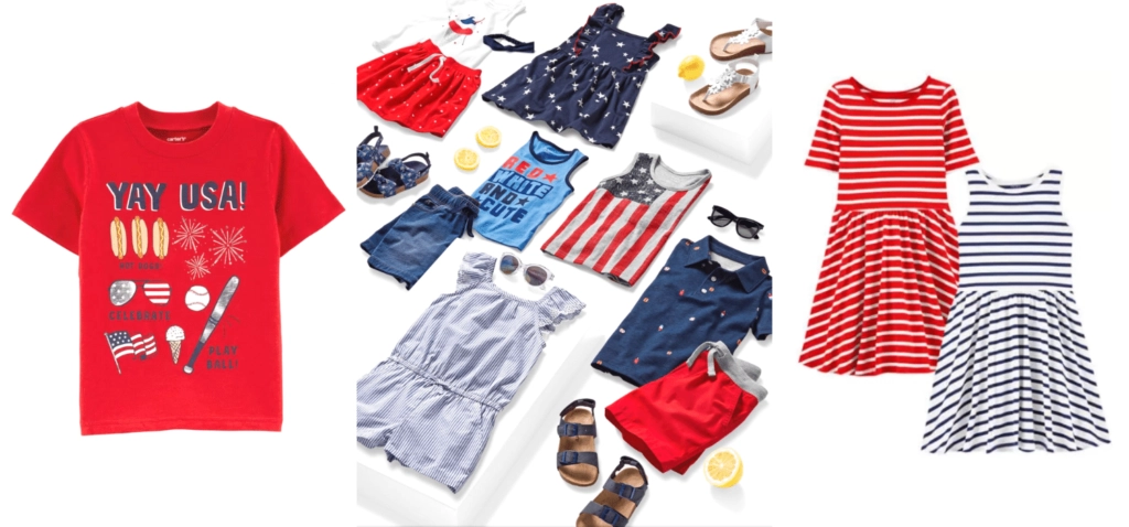 Shop children's July Fourth outfits from Carter’s in Town And Country Village. Choose from onsies, shorts, dresses, shirts and shoes.