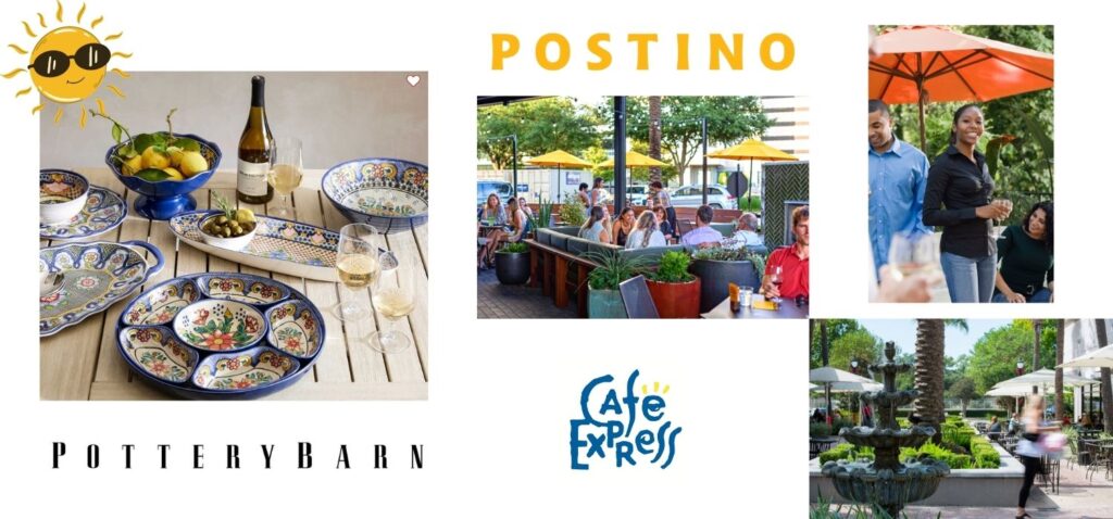 Shop Pottery Barn for your Entertaining Dishware and Postino and Cafe Express for Patio Dining 