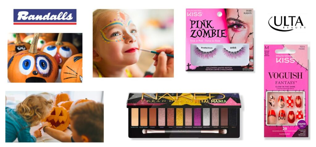 ULTA at Town & Country Village has Makeup and more for Face Painting. Randalls has great pumpkins. 